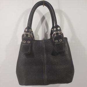 Tignanello Black Leather Bag with Adjustable Silver-toned Buckles and Hardware